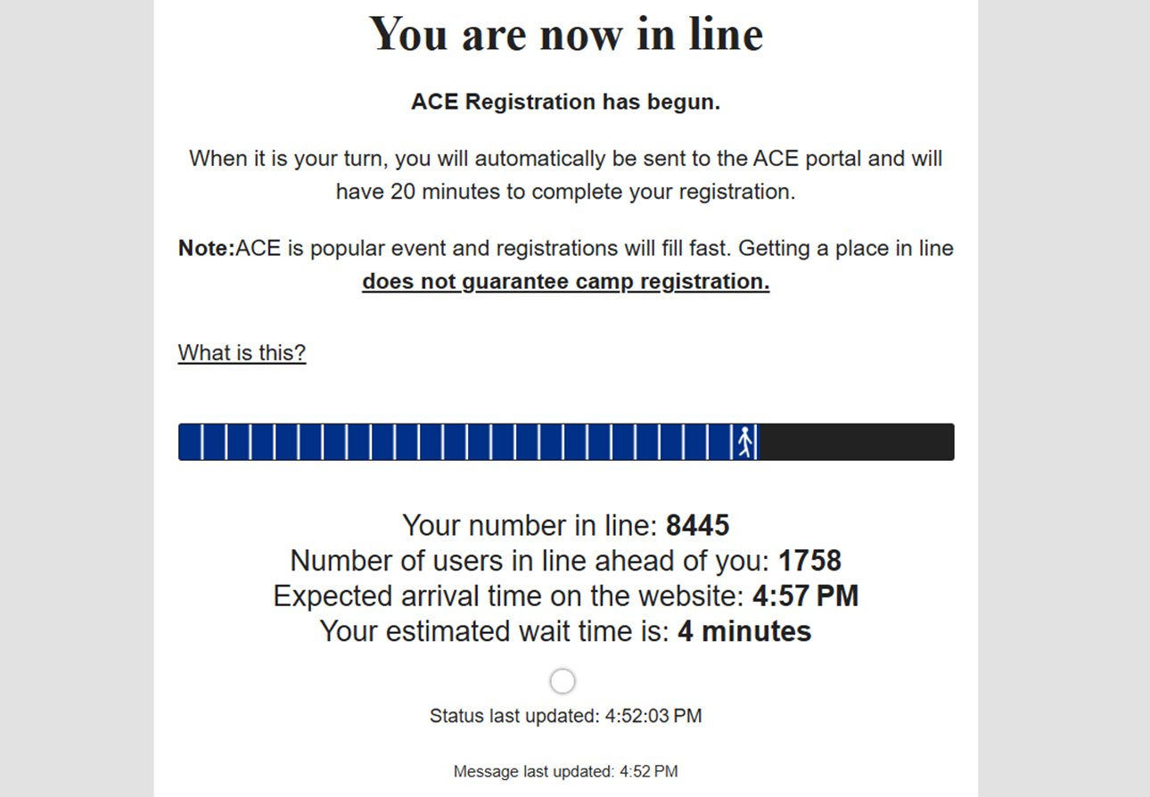 A screen grab of on-screen instructions for the registration queue