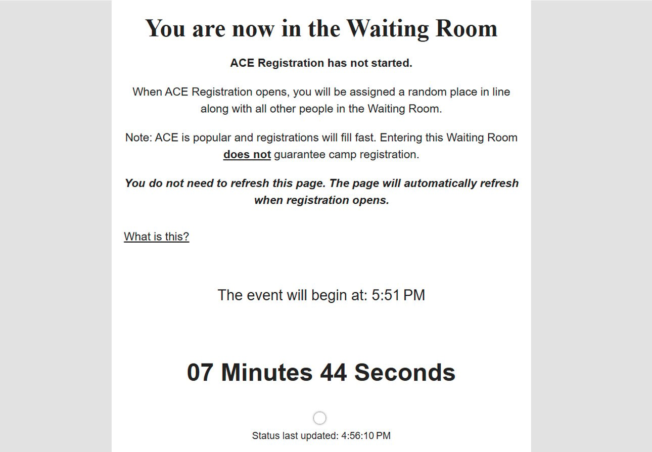 A screenshot of onscreen instructions for a registration queue.